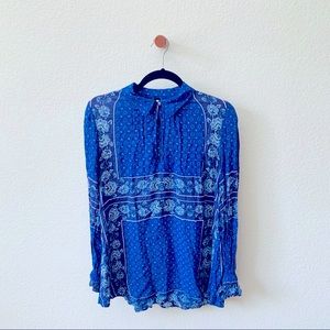 Free People Blue Boho Keyhole Top